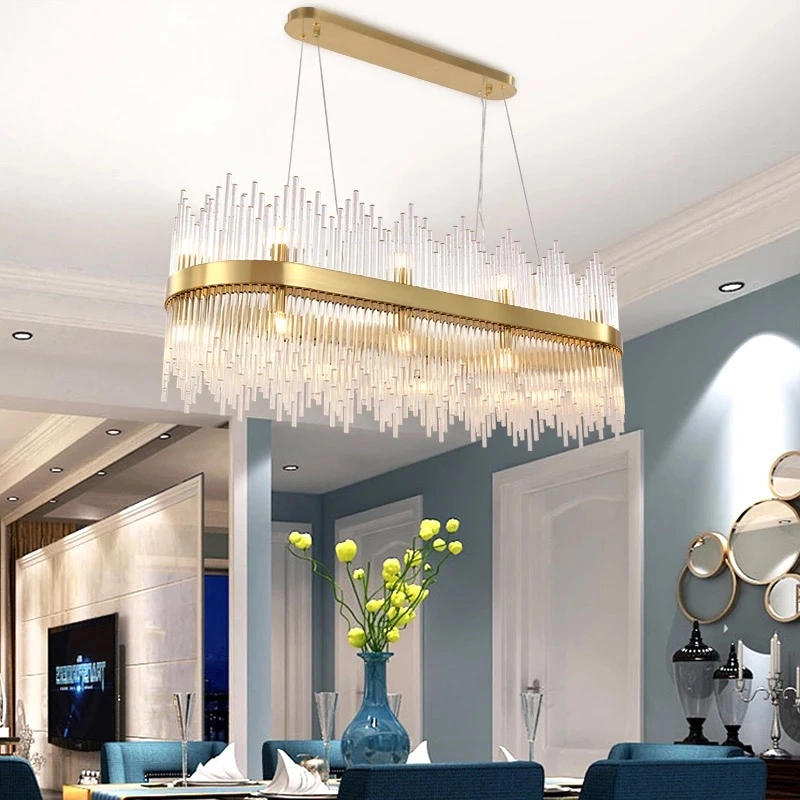 Luxury Modern Home Decorative Pendant Light Gold Rectangle Crystal Chandeliers (WH-AP-89)