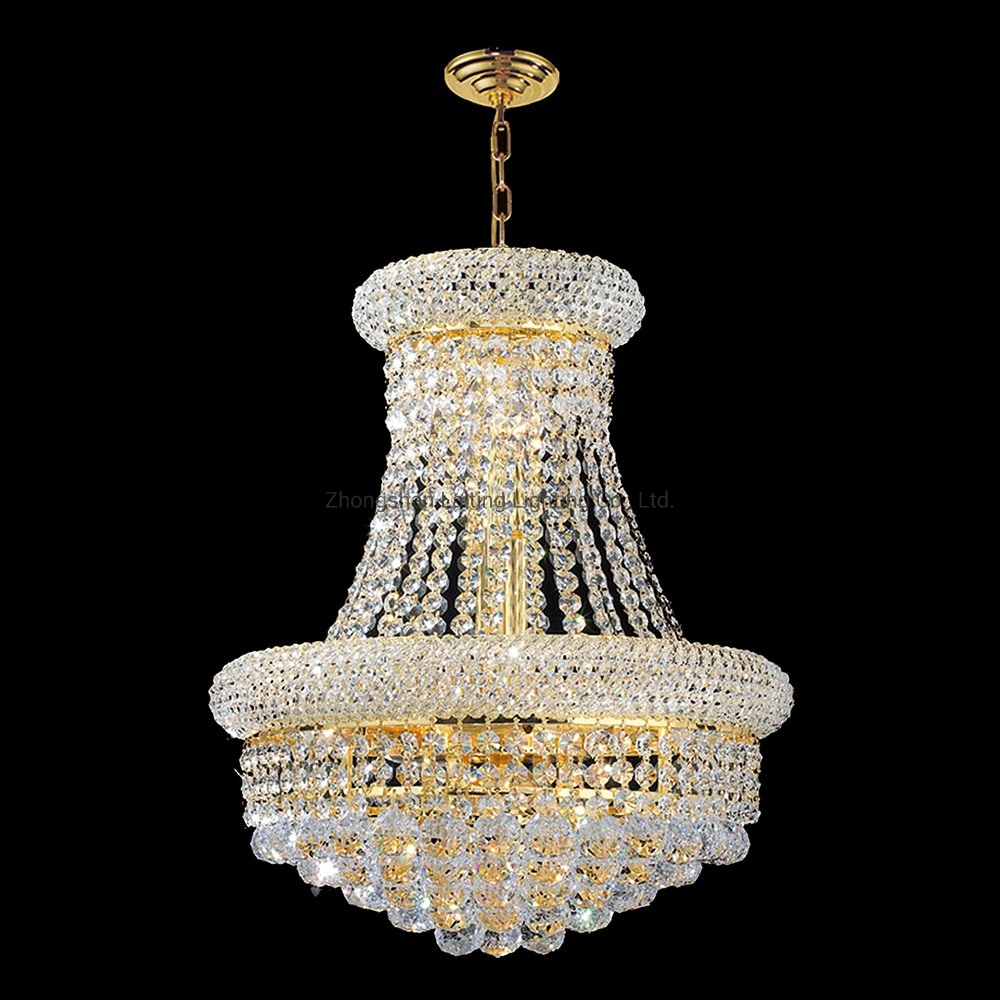 Dining Size Suspension Luster LED Luxury French Empire Gold Crystal Chandelier Lighting Modern Crystal Hanging Light