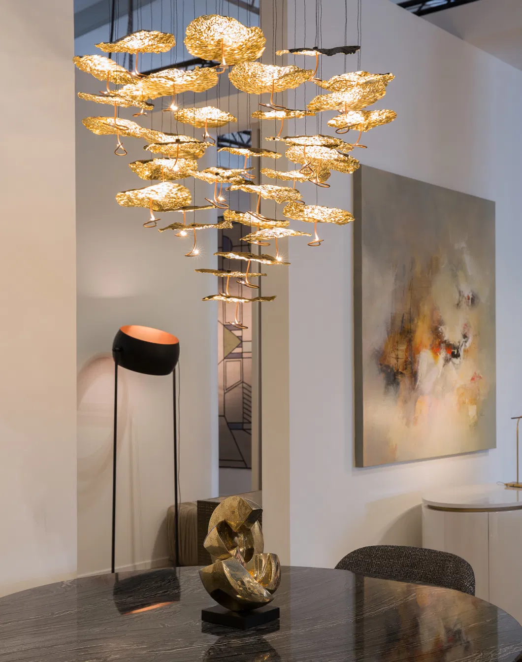 Dlss Modern Big LED Flower Stainless Steel Living Room Chandelier