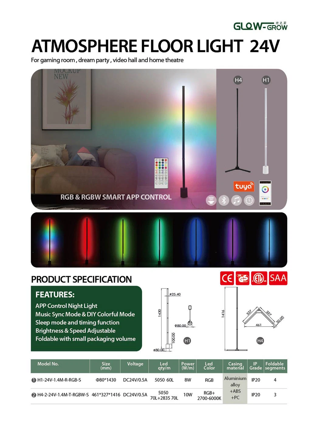 Smart Modern RGB Color Changing Mood Lighting Dimmable LED Floor Lamp Music Sync Lighting Presets Creative DIY Voice Control