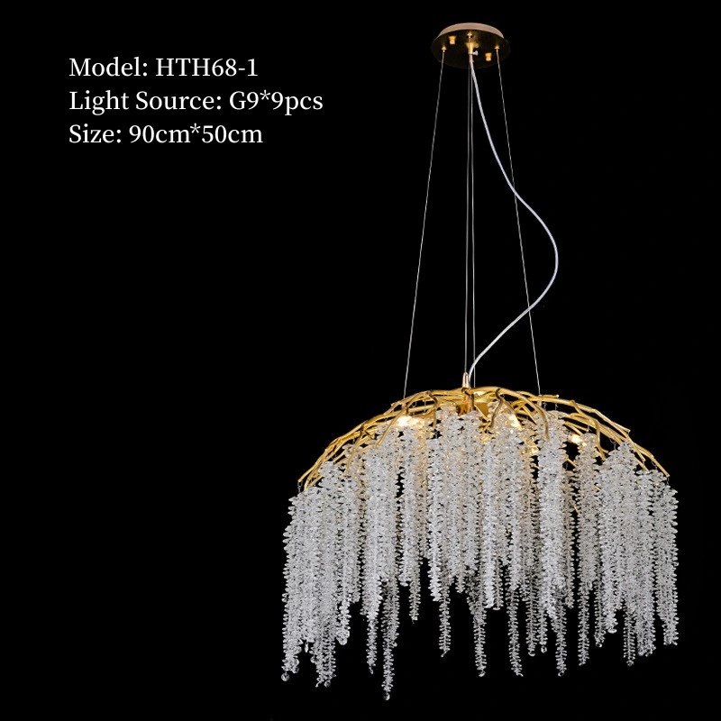 9-Lights Tree Branch Raindrop Ceiling Pendant Light Gold Luxury Crystal Chandelier (68)